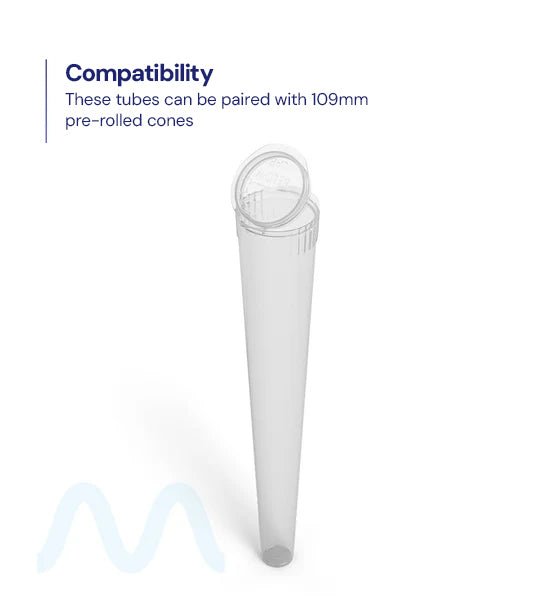 Child Resistant | Pop Top Transparent Conical Pre - Roll Tubes | 109mm - Clear - 1000 Count - 9