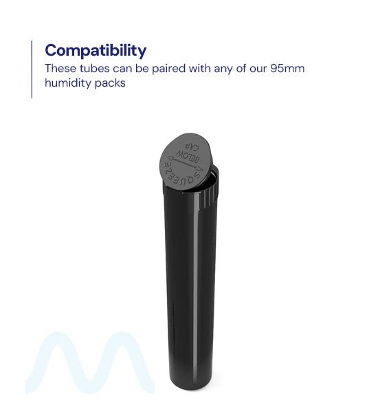 Child Resistant | Pop Top Opaque Plastic Pre - Roll Tubes | 95mm - Black - 1000 Count - 7