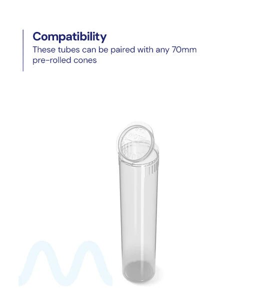 Child Resistant | Pop Top Plastic Pre - Roll Tubes | 80mm - Clear - 1000 Count - 7