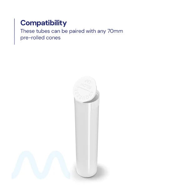 Child Resistant | Pop Top Opaque Plastic Pre - Roll Tubes | 80mm - White - 1000 Count - 5