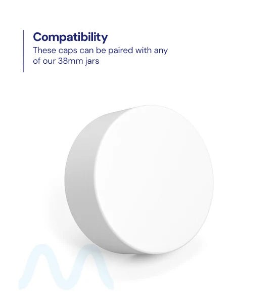 Child Resistant | Smooth Push Down & Turn Plastic PCR Caps w/ Foil Liner | 38mm - Matte White - 320 Count - 2