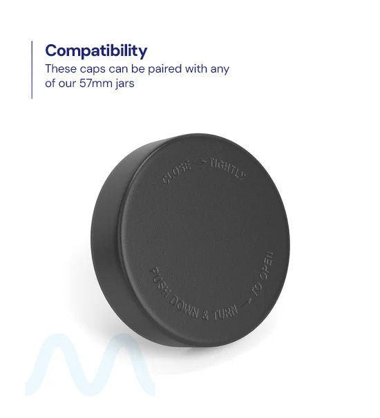 Child Resistant | Smooth Push Down & Turn Plastic PCR Caps w/ Foam Liner | 57mm - Semi Gloss Black - 72 Count - 3