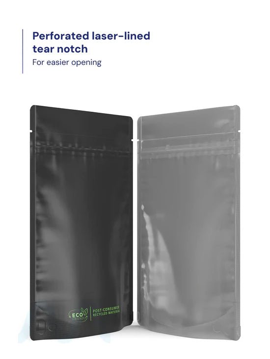 Tamper Evident | Matte Black Vista PCR Mylar Bags (Tear Notch) | 5in x 8.1in - 14g - 1000 Count - 4