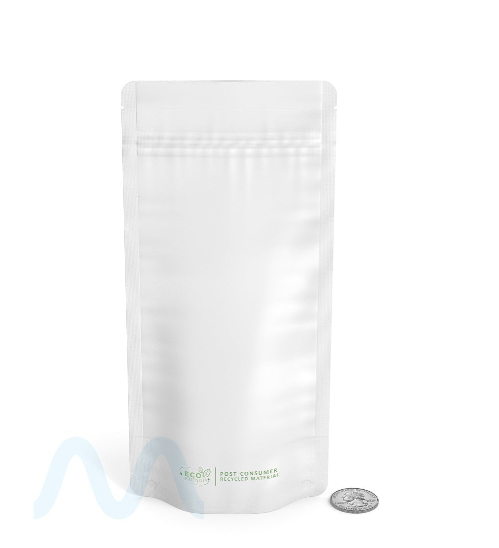 Tamper Evident | Matte White PCR Mylar Bag (Tear Notch) | 8.5in x 4in - 28g - 1000 Count - 6