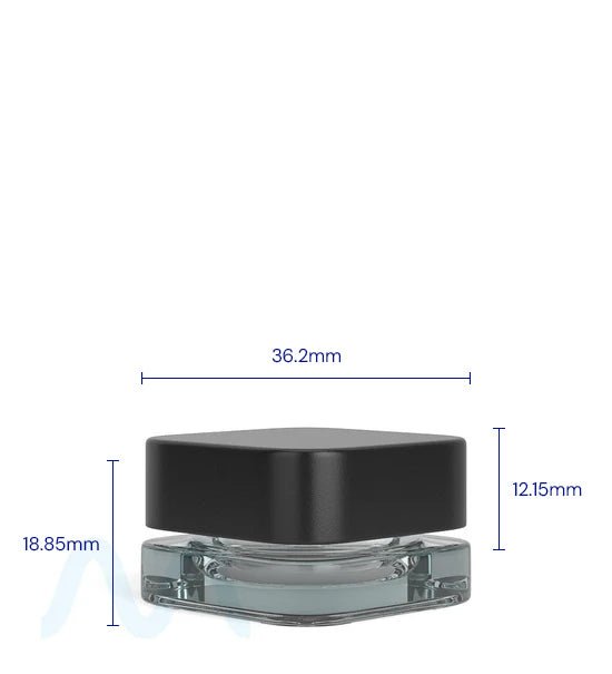Child Resistant | Qube Clear Glass Concentrate Jar w/ Black Cap | 32mm - 5mL - 250 Count - 1