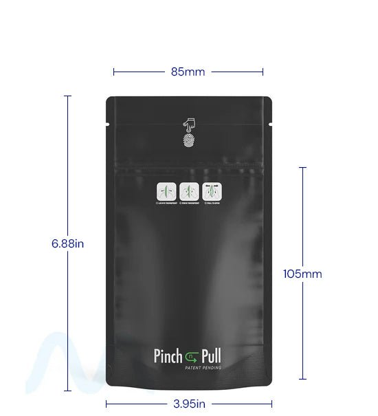 Child Resistant & Tamper Evident | Pinch N Pull Matte Black PCR Mylar Bags | 4in x 7in - 7g - 250 Count - 4