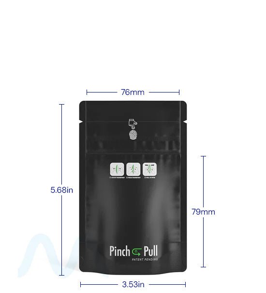 Child Resistant & Tamper Evident | Pinch N Pull Matte Black Vista PCR Mylar Bags | 3.6in x 5.8in - 3.5g - 250 Count - 2
