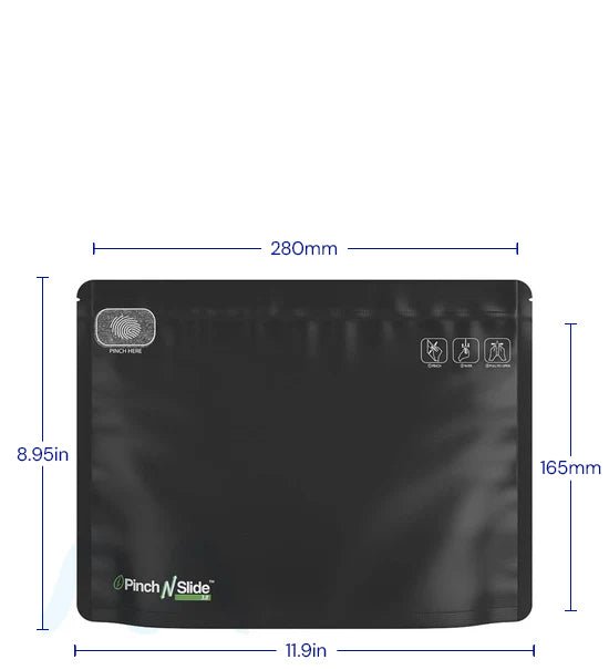 Child Resistant & Tamper Evident | Pinch N Slide 3.0 Matte Black PCR Mylar Exit Bags | 12in x 9in - 56g - 250 Count - 4