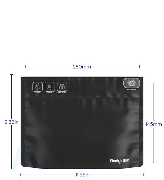 Child Resistant | Pinch N Slide ASTM Matte Black Mylar Exit Bags | 12in x 9in - 56g - 250 Count - 4