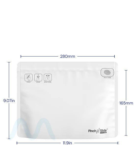 Child Resistant & Tamper Evident | Pinch N Slide 3.0 Matte White Mylar Exit Bags | 12in x 9in - 56g - 250 Count - 3