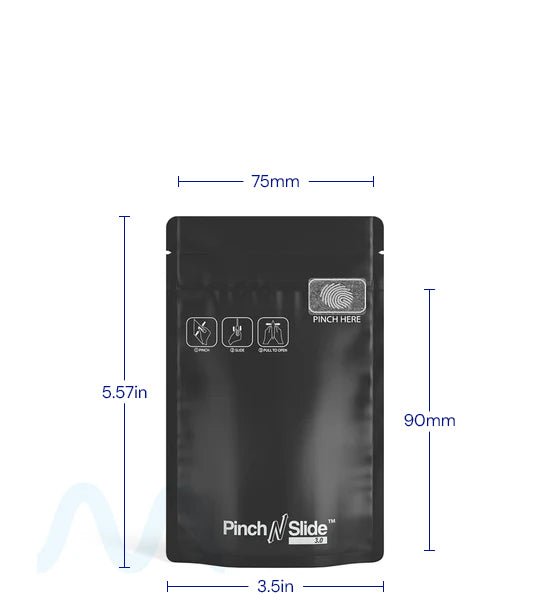 Child Resistant & Tamper Evident | Pinch N Slide 3.0 Matte Black PCR Mylar Bags | 3.6in x 5.7in - 3.5g - 250 Count - 3
