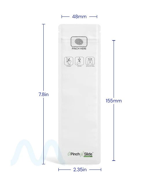 Child Resistant & Tamper Evident | Pinch N Slide 3.0 Matte White PCR Mylar Bags | 2.4in x 7.8in - 2.5g - 250 Count - 4