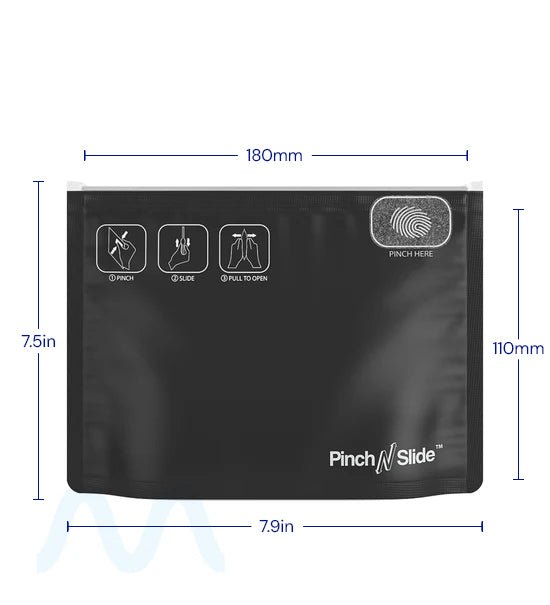 Child Resistant & Tamper Evident | Pinch N Slide Matte Black PCR Mylar Exit Bags | 8in x 6.7in - 28g - 250 Count - 3