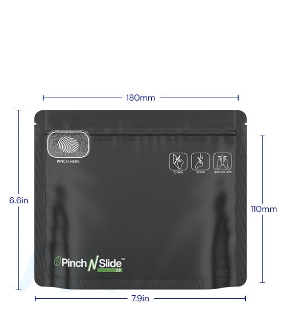 Child Resistant & Tamper Evident | Pinch N Slide 3.0 Matte Black PCR Mylar Exit Bags | 8in x 6.7in - 28g - 250 Count - 4