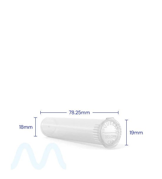 Child Resistant | Pop Top Plastic Pre - Roll Tubes | 78mm - Clear - 1200 Count - 4