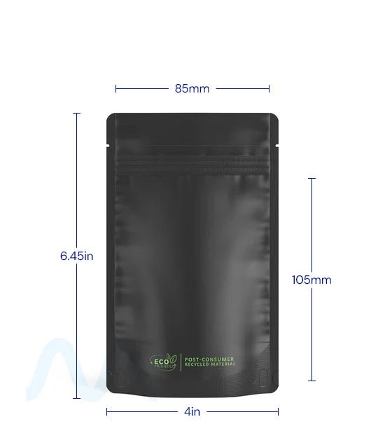 Tamper Evident | Matte Black Vista PCR Mylar Bags (Tear Notch) | 4in x 6.5in - 7g - 1000 Count - 1