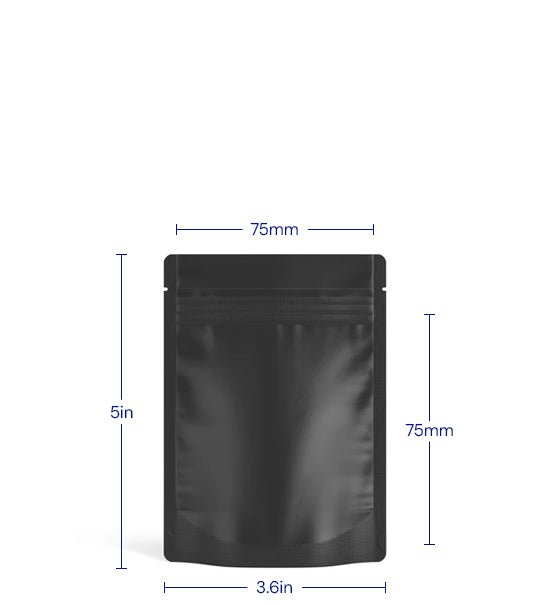 Tamper Evident | Matte Black Vista Mylar Bags (Tear Notch) | 3.62in x 5in - 3.5g - 1000 Count - 1
