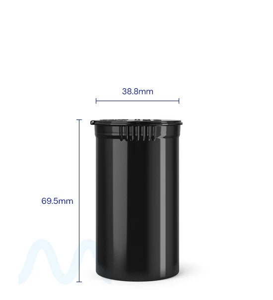 Child Resistant | Opaque Black Pop Top Bottles | 19dr - 3.5g - 225 Count - 2