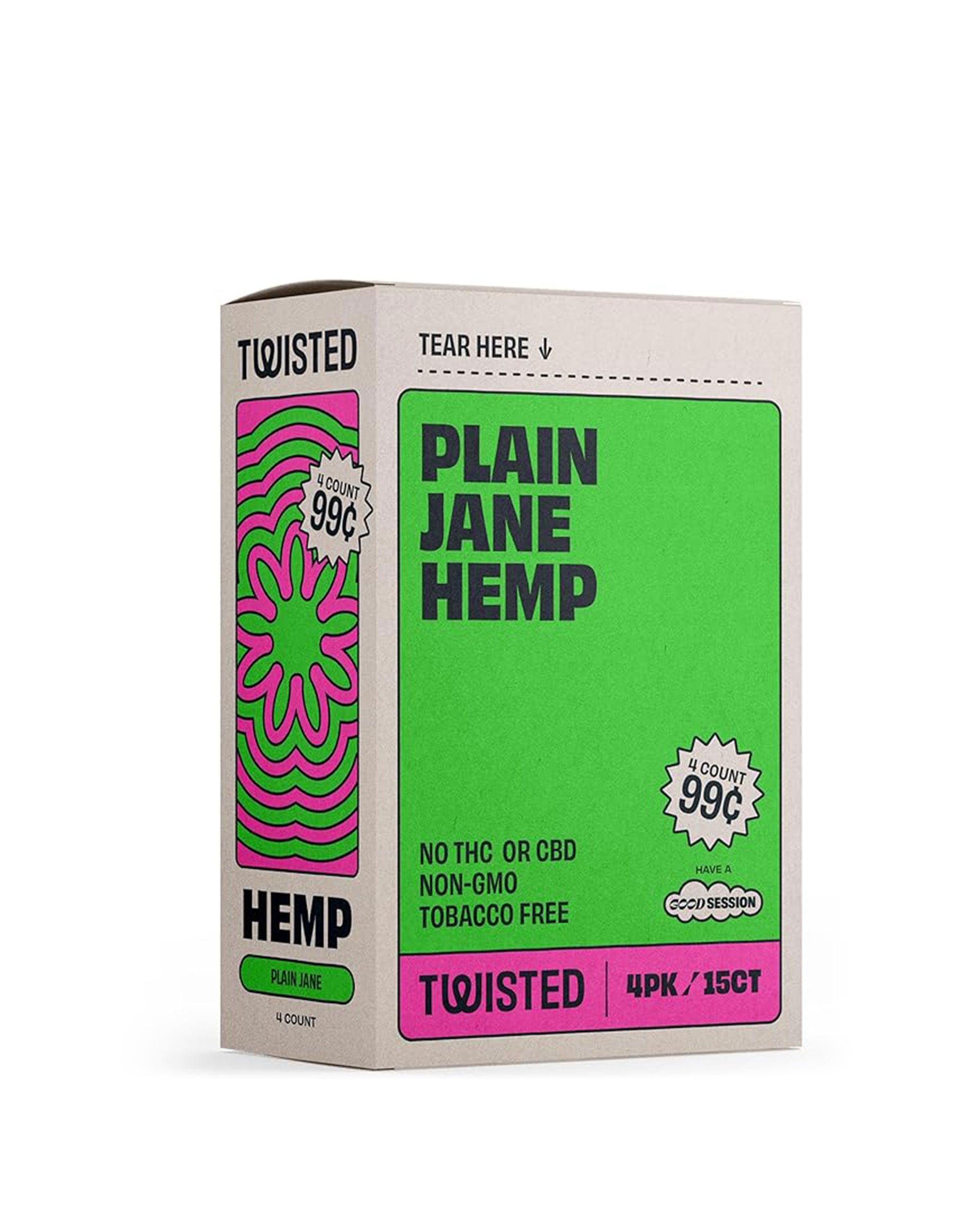 TWISTED HEMP | 'Retail Display' Blunt Wraps | 100mm - Plain Jane - 15 Count