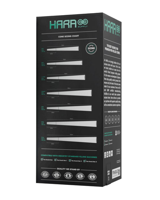 Hara Supply | Classic Size Bleached Pre-Rolled Cones w/ Filter Tip | 98mm - Bleached Paper - 800 Count