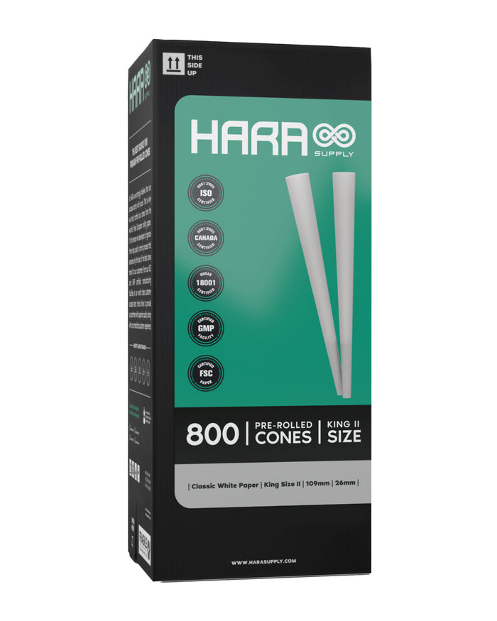 Hara Supply | King Size Pre-Rolled Cones w/ Filter Tip | 109mm - Bleached Paper - 800 Count Image