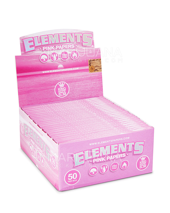 ELEMENTS | 'Retail Display' King Size Slim Ultra Thin Rolling Papers | 116mm - Pink Rice Paper - 50 Count Image