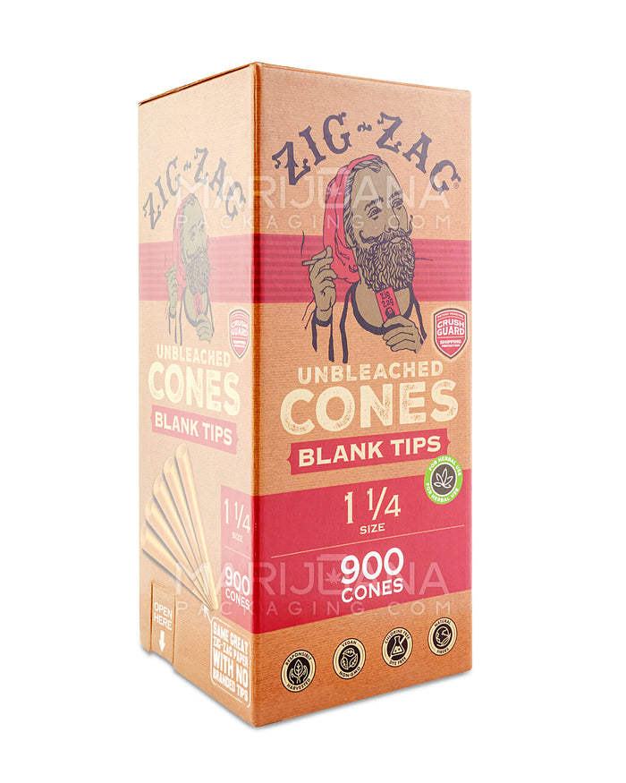 ZIG ZAG | 1 1/4 Size Pre-Rolled Cones w/ Blank Tips | 84mm - Unbleached Paper - 900 Count Image