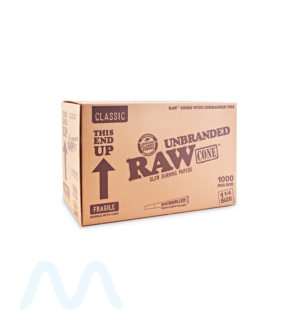 RAW | Classic 1 1/4 Size Pre - Rolled Unbranded Cones | 84mm - Unbleached Paper - 1000 Count - 1