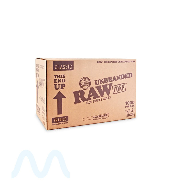 RAW | Classic 1 1/4 Size Pre-Rolled Unbranded Cones | 84mm - Unbleached Paper - 1000 Count Image