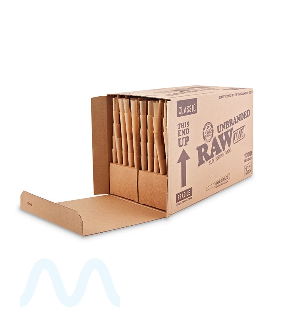 RAW | Classic 1 1/4 Size Pre - Rolled Unbranded Cones | 84mm - Unbleached Paper - 1000 Count - 2