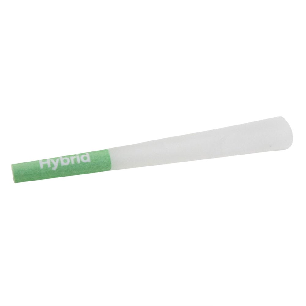 CUSTOM CONES USA | 1 1/4 Size Pre - Rolled Cones w/ Green 'Hybrid' Text Filter Tip | 84mm - Refined White Paper - 900 Count - 1