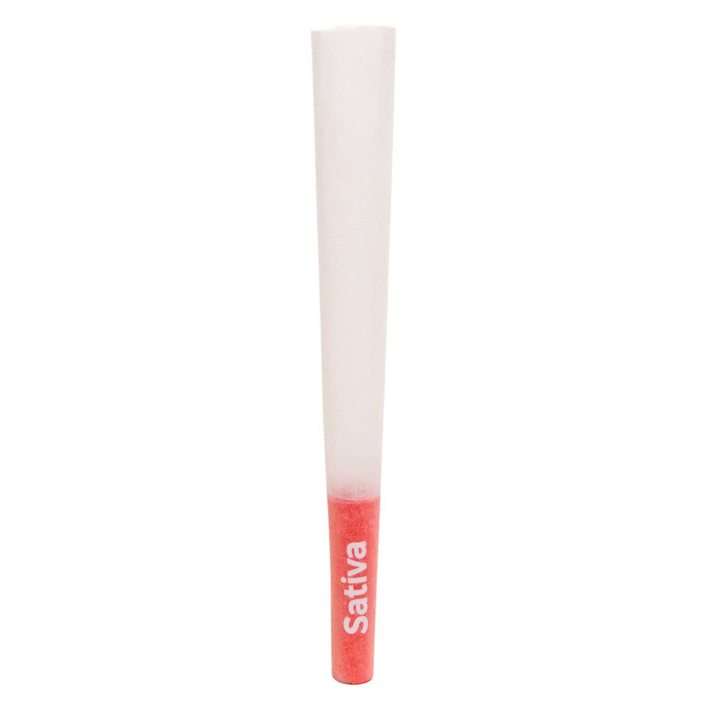 CUSTOM CONES USA | 1 1/4 Size Pre - Rolled Cones w/ Red Text 'Sativa' Filter Tip | 84mm - Refined White Paper - 900 Count - 1