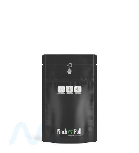 Child Resistant & Tamper Evident | Pinch N Pull Matte Black PCR Mylar Bags | 3.6in x 5.8in - 3.5g - 250 Count - 1