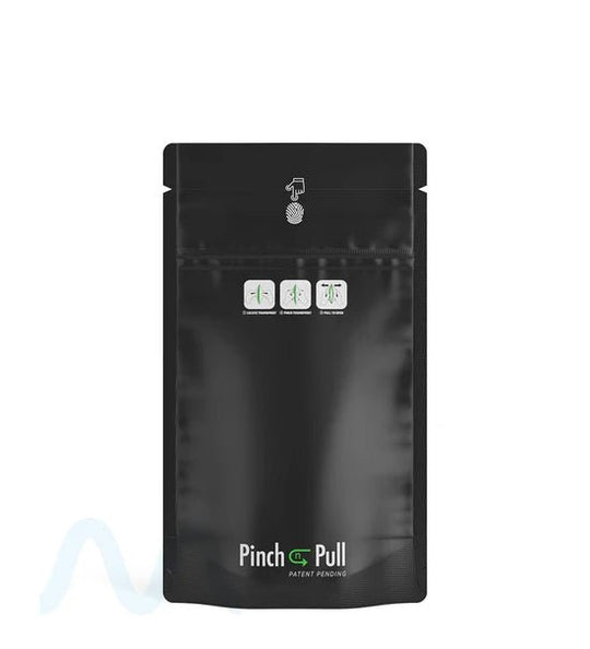 Child Resistant & Tamper Evident | Pinch N Pull Matte Black Vista PCR Mylar Bags | 4in x 7.4in - 7g - 250 Count - 1