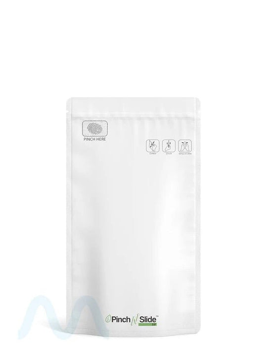 Child Resistant & Tamper Evident | Pinch N Slide 3.0 Matte White PCR Mylar Bags | 5in x 8.8in - 14g - 250 Count - 1