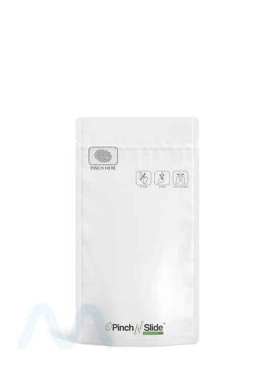 Child Resistant & Tamper Evident | Pinch N Slide 3.0 Matte White PCR Mylar Bags | 4in x 7.4in - 7g - 250 Count - 1