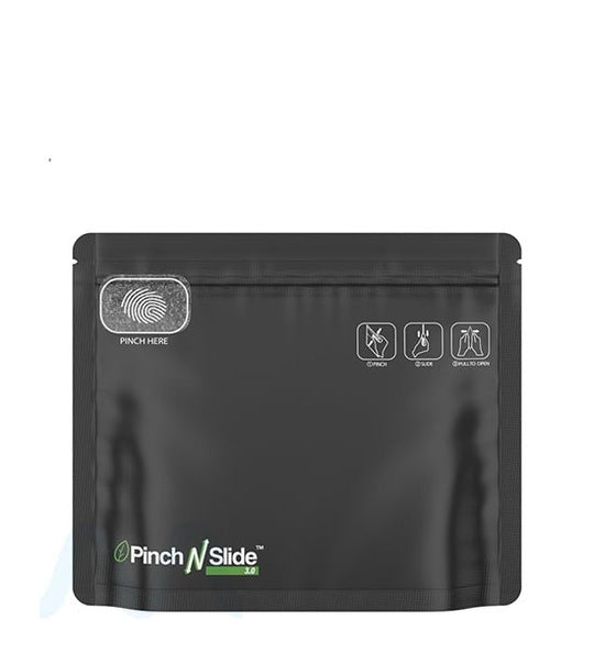 Child Resistant & Tamper Evident | Pinch N Slide 3.0 Matte Black PCR Mylar Exit Bags | 8in x 6.7in - 28g - 250 Count - 1