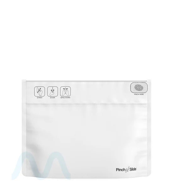 Child Resistant | Pinch N Slide ASTM Matte White PCR Mylar Exit Bags | 12in x 9in - 56g - 250 Count - 1