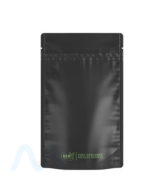 Tamper Evident Matte Black Vista PCR Mylar Bags (Tear Notch) | 5in x 8.1in - 14g | Sample Image