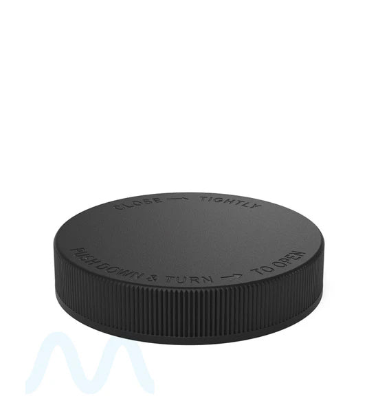 Child Resistant | Ribbed Push Down & Turn Plastic Caps | 89mm - Semi Gloss Black - 205 Count - 1