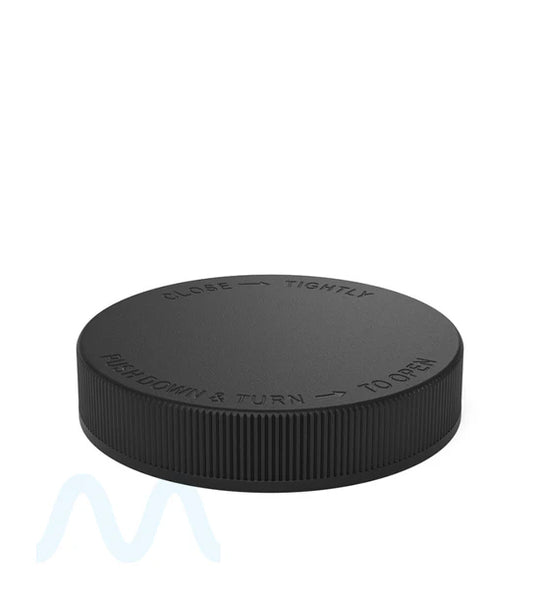 Child Resistant | Ribbed Push Down & Turn Plastic Caps | 89mm - Semi Gloss Black - 205 Count - 1