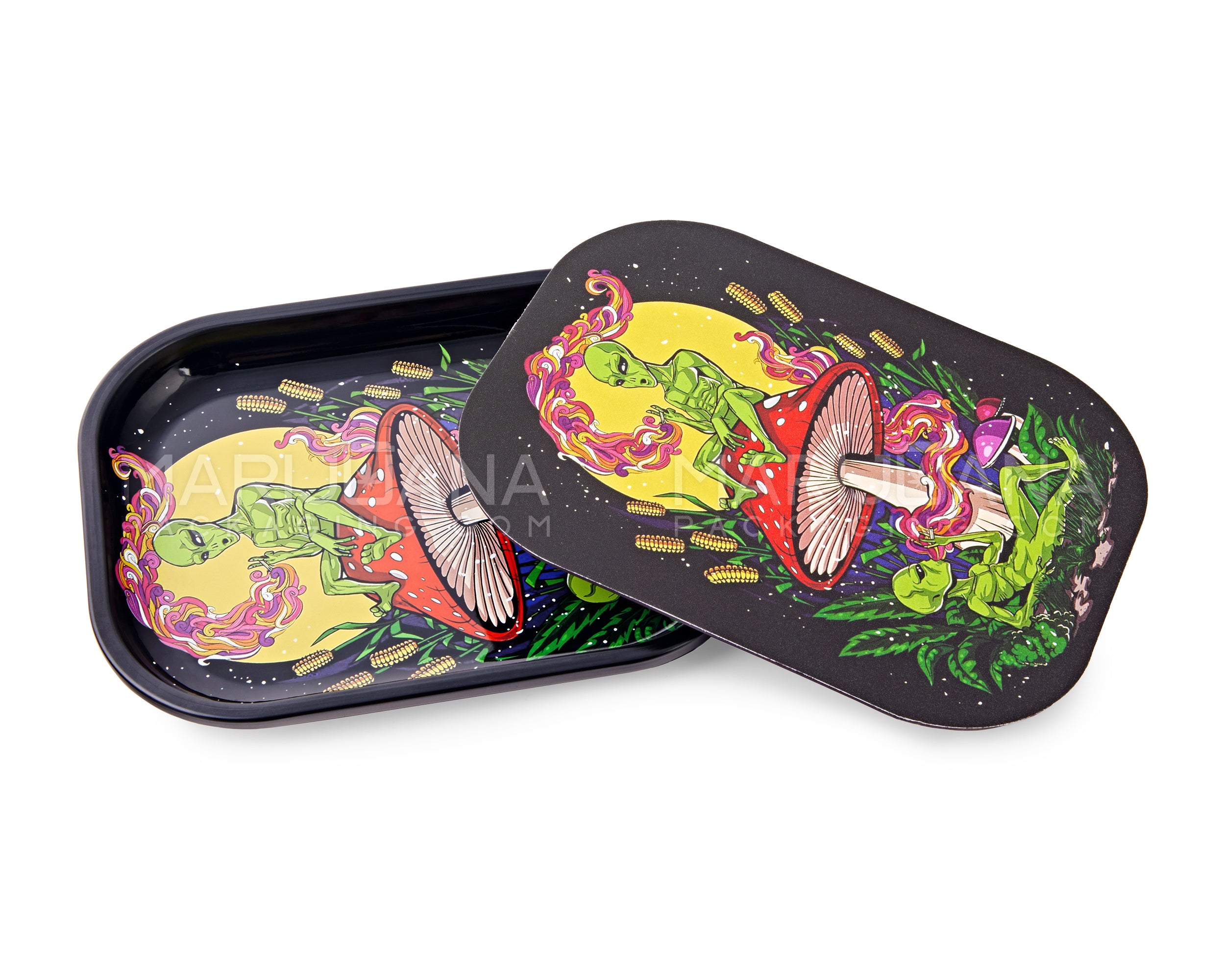 Alien Mushroom Rolling Tray w/ Magnetic Cover | 7in x 5.5in - Mini - Metal - 5