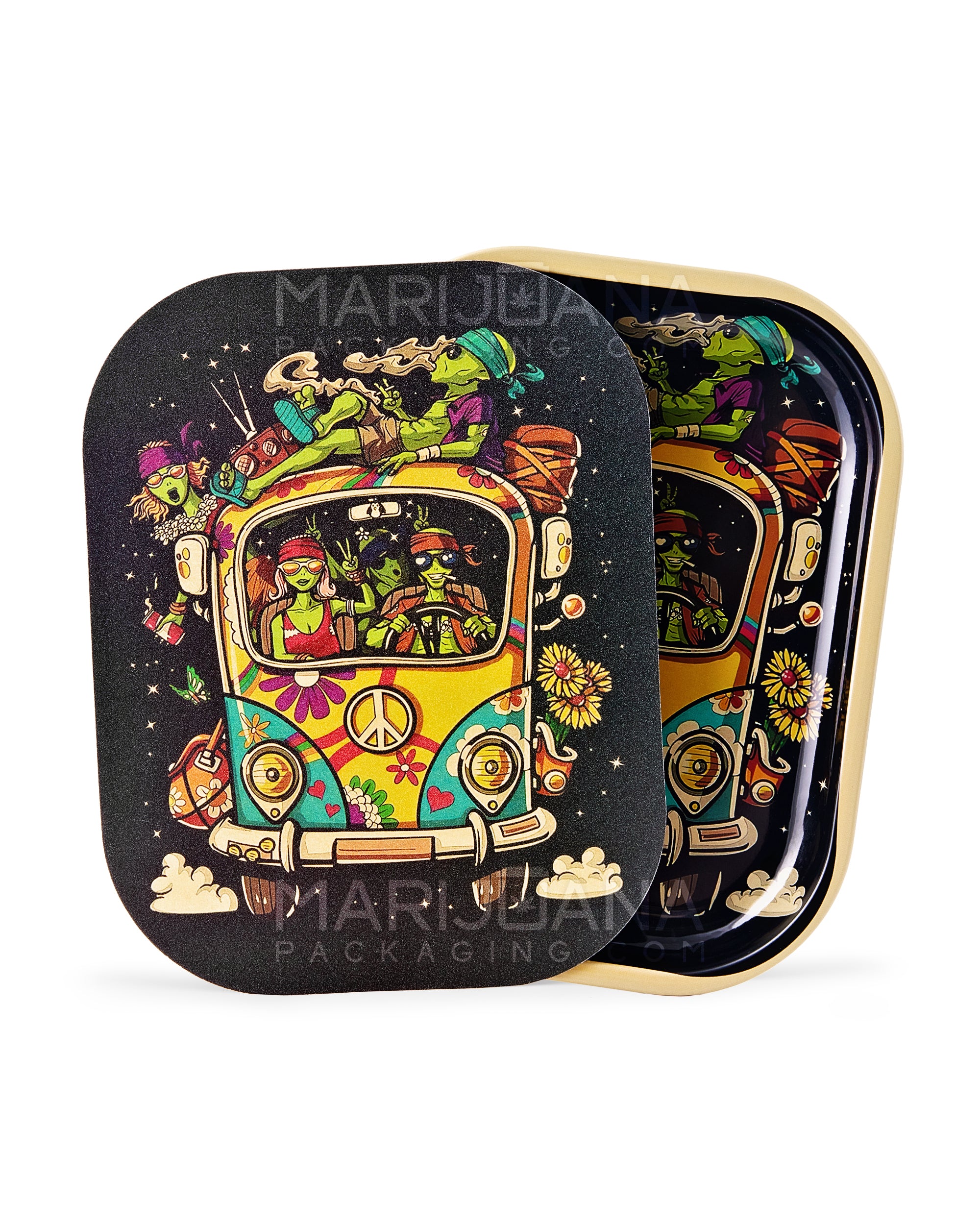 Alien Van Rolling Tray w/ Magnetic Cover | 7in x 5.5in - Mini - Metal - 1