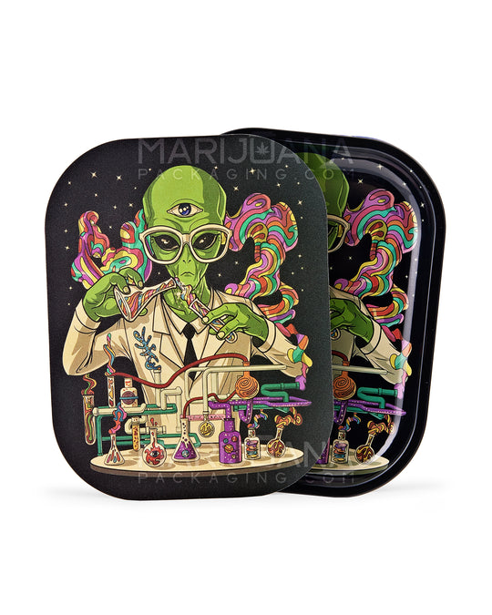 Alien Scientist Rolling Tray w/ Magnetic Cover | 7in x 5.5in - Mini - Metal