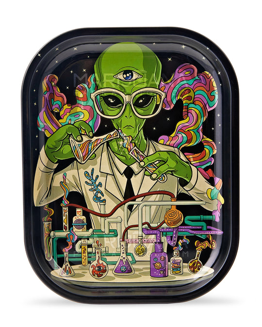 Alien Scientist Rolling Tray w/ Magnetic Cover | 7in x 5.5in - Mini - Metal