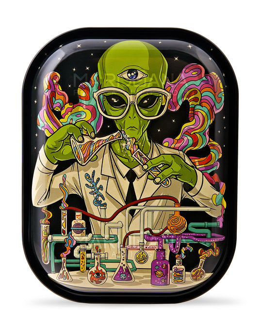 Alien Scientist Rolling Tray w/ Magnetic Cover | 7in x 5.5in - Mini - Metal