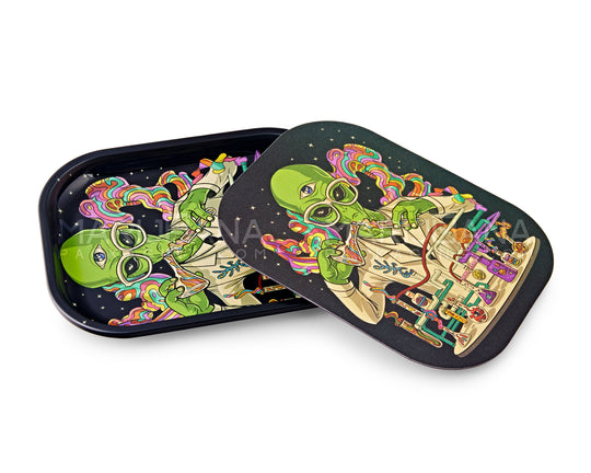 Alien Scientist Rolling Tray w/ Magnetic Cover | 7in x 5.5in - Mini - Metal