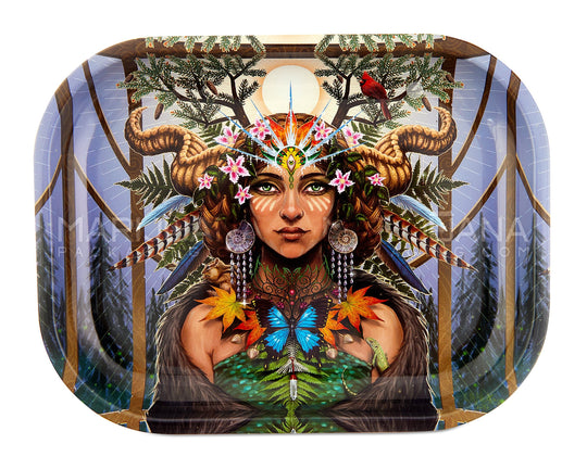 Jungle Queen Rolling Tray w/ Magnetic Cover | 7in x 5.5in - Mini - Metal - 2