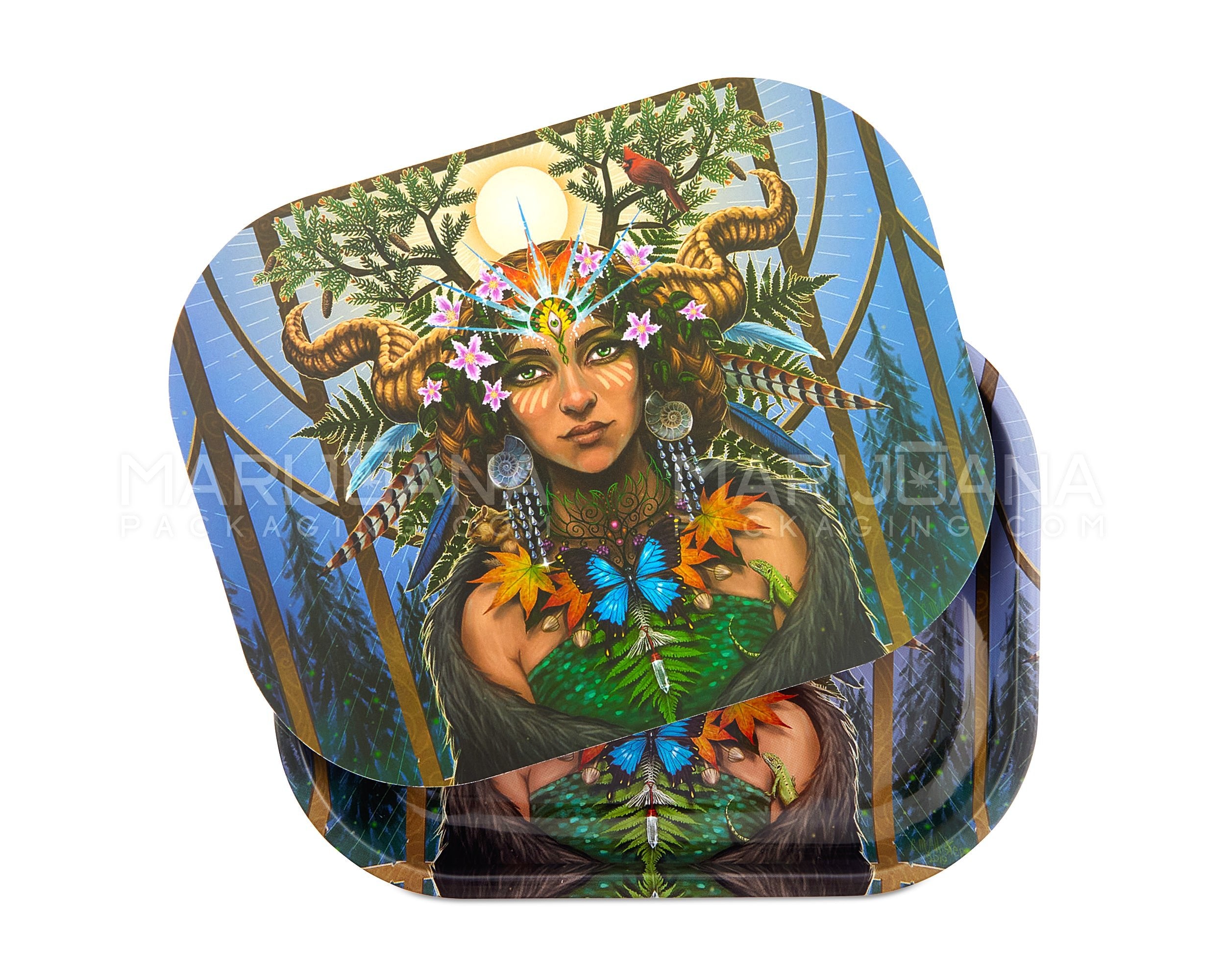 Jungle Queen Rolling Tray w/ Magnetic Cover | 7in x 5.5in - Mini - Metal - 3