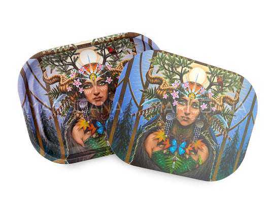 Jungle Queen Rolling Tray w/ Magnetic Cover | 7in x 5.5in - Mini - Metal - 4